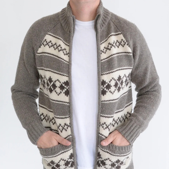 Hudson North Brown Lamb's Wool Argyle Patterned  Zip Up Cartigan - size Small - Picture 1 of 15